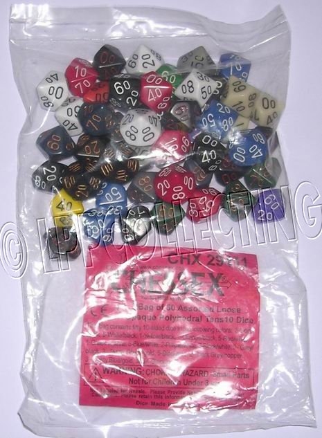 Chessex - Sacchetto 50x Dadi Opachi/Opaque D10 percentuale