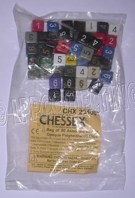 Chessex - Sacchetto 50x Dadi Opachi/Opaque D6 Numeri