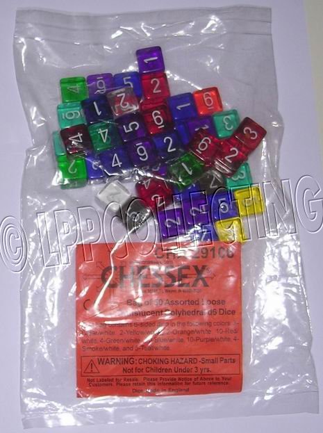 Chessex - Sacchetto 50x Dadi Trasparenti/Translucent D6 Numeri