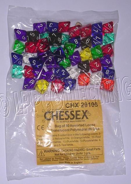 Chessex - Sacchetto 50x Dadi Trasparenti/Translucent D8