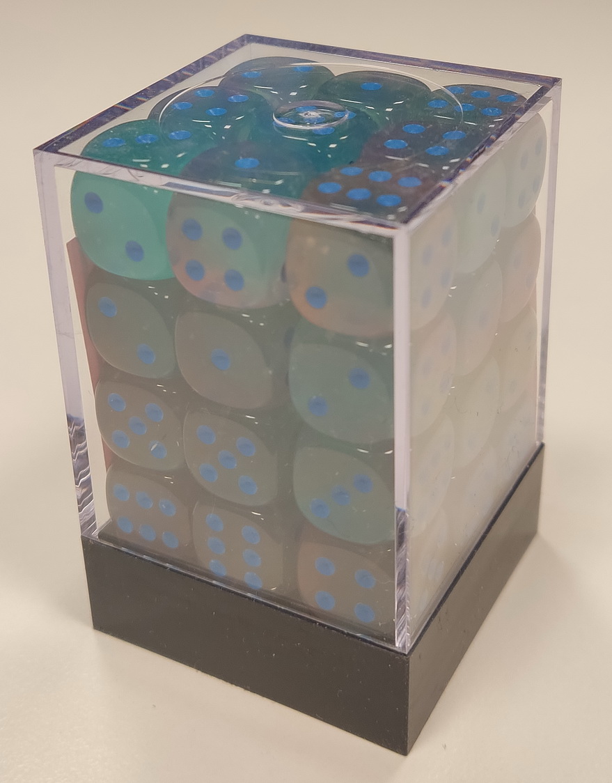 [GE24] Chessex - Set 36 Dadi 12mm Gemini Gel Green-Pink/Blue