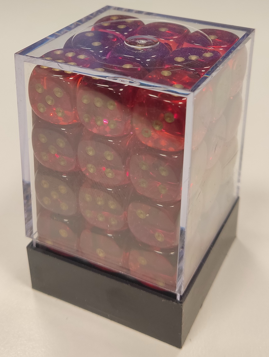 [GE34] Chessex - Set 36 Dadi 12mm Gemini Translucent Gemini Red-Violet/Gold