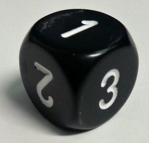 Dado D6 123 - Opaco Nero/Numeri Bianchi
