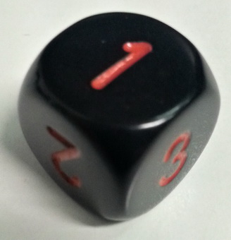 Dado D6 123 - Opaco Nero/Numeri Rossi