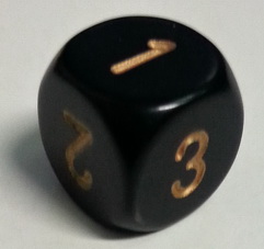 Dado D6 123 - Opaco Nero/Numeri Oro