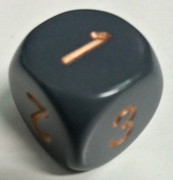 Dado D6 123 - Opaco Dark Grey/Numeri Copper