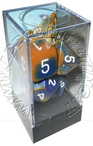 [GE01] Chessex - Set 7 Dadi Gemini Blue-Gold/white