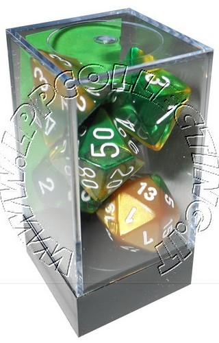 [GE04] Chessex - Set 7 Dadi Gemini Gold-Green/white