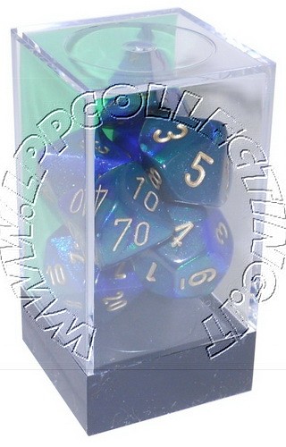 [GE14] Chessex - Set 7 Dadi Gemini Blue-Green/gold
