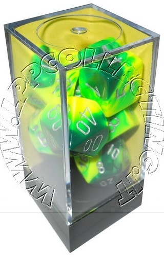 [GE25] Chessex - Set 7 Dadi Gemini Green-Yellow/silver
