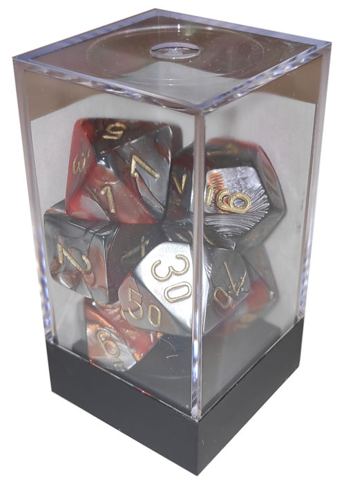 [GE31] Chessex - Set 7 Dadi Gemini Orange-Steel/gold