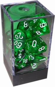 [TR05] Chessex - Set 7 Dadi Translucent Green/White