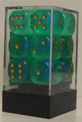 [SA04] Chessex - Set 12 Dadi 16 mm Borealis Light Green w/gold