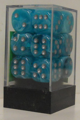 [SA10] Chessex - Set 12 Dadi 16 mm Cirrus Aqua w/silver