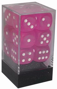 [SA27] Chessex - Set 12 Dadi 16 mm Frosted Pink/Numeri Bianchi