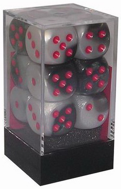 [OUT] Chessex - Set 12 Dadi 16 mm Gemini Black-White/red