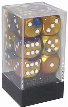 [GE01] Chessex - Set 12 Dadi 16 mm Gemini Blue-Gold/white