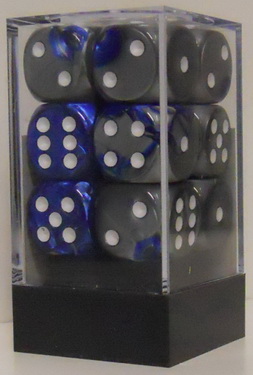 [GE02] Chessex - Set 12 Dadi 16 mm Gemini Blue-Steel/white