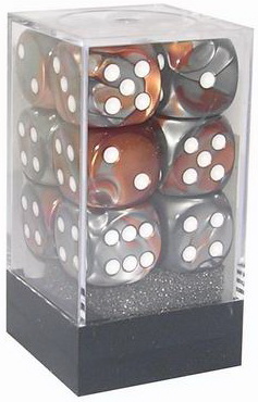 [GE03] Chessex - Set 12 Dadi 16 mm Gemini Copper-Steel/white