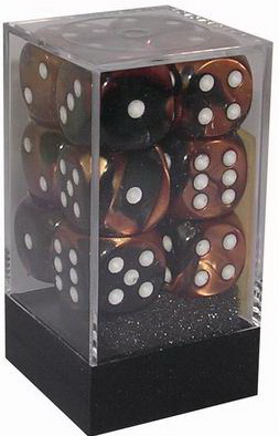 [OUT] Chessex - Set 12 Dadi 16 mm Gemini Black-Copper/white