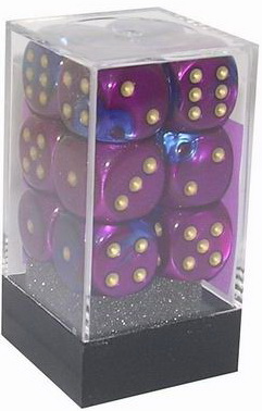 [GE06] Chessex - Set 12 Dadi 16 mm Gemini Blue-Purple/gold