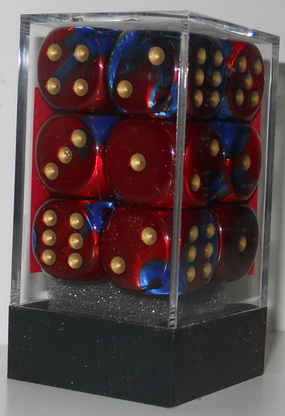 [GE07] Chessex - Set 12 Dadi 16 mm Gemini Blue-Red/gold