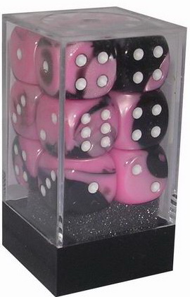 [GE08] Chessex - Set 12 Dadi 16 mm Gemini Black-Pink/white