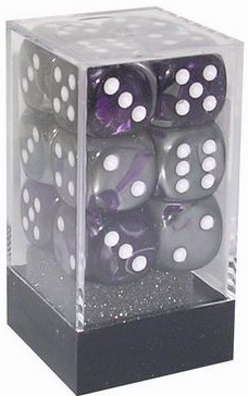 [GE10] Chessex - Set 12 Dadi 16 mm Gemini Purple-Steel/white