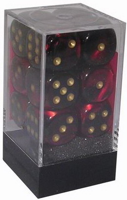 [GE11] Chessex - Set 12 Dadi 16 mm Gemini Black-Red/gold