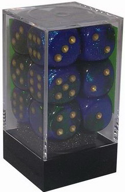 [GE14] Chessex - Set 12 Dadi 16 mm Gemini Blue-Green/gold