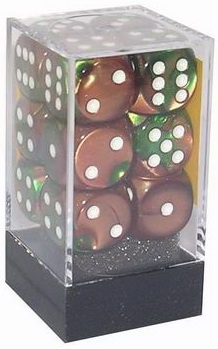 [OUT] Chessex - Set 12 Dadi 16 mm Gemini Copper-Green/white