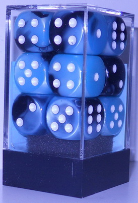 [GE19] Chessex - Set 12 Dadi 16 mm Gemini Black-Sheel/white