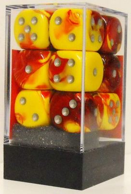 [GE21] Chessex - Set 12 Dadi 16 mm Gemini Red-Yellow/silver