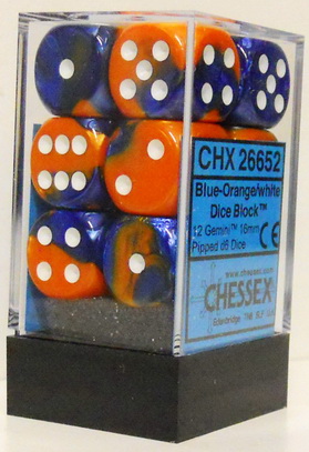 [GE23] Chessex - Set 12 Dadi 16 mm Gemini Blue-Orange/white