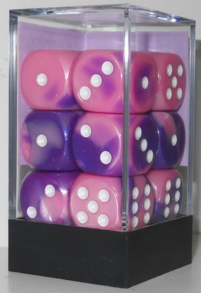 [OUT] Chessex - Set 12 Dadi 16 mm Gemini Pink-Purple/white