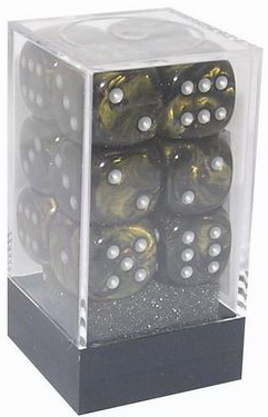 [SA46] Chessex - Set 12 Dadi 16 mm Leaf Black Gold w/silver