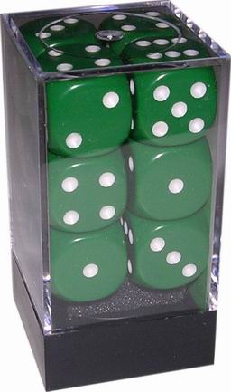 [OP07] Chessex - Set 12 Dadi 16 mm Opachi Green/White