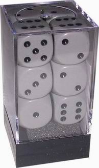 [OP12] Chessex - Set 12 Dadi 16 mm Opachi Grey/Black