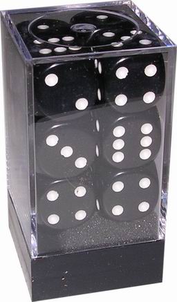 [OP13] Chessex - Set 12 Dadi 16 mm Opachi Black/White