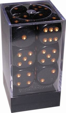 [OP15] Chessex - Set 12 Dadi 16 mm Opachi Black/Gold