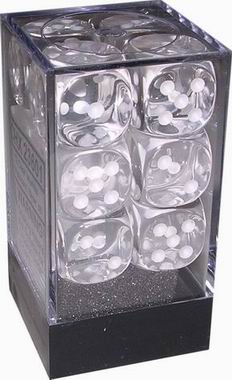 [TR01] Chessex - Set 12 Dadi 16 mm Trasparenti Clear/Numeri Bianchi
