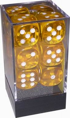 [TR02] Chessex - Set 12 Dadi 16 mm Trasparenti Giallo/Numeri Bianchi