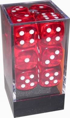 [TR03] Chessex - Set 12 Dadi 16 mm Trasparenti Arancio/Numeri Bianchi