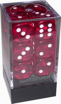 [TR04] Chessex - Set 12 Dadi 16 mm Trasparenti Rosso/Numeri Bianchi