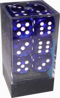 [TR07] Chessex - Set 12 Dadi 16 mm Trasparenti Blu/Numeri Bianchi