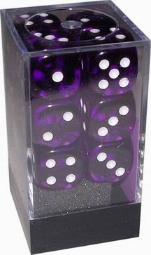 [TR08] Chessex - Set 12 Dadi 16 mm Trasparenti Viola/Numeri Bianchi