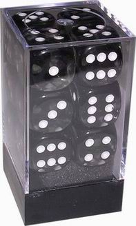 [TR09] Chessex - Set 12 Dadi 16 mm Trasparenti Fumo/Numeri Bianchi