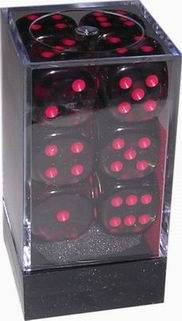 [TR10] Chessex - Set 12 Dadi 16 mm Trasparenti Fumo/Numeri Rossi