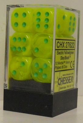 [SA32] Chessex - Set 12 Dadi 16 mm Vortex Electric Yellow w/green
