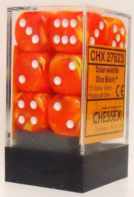 [SA33] Chessex - Set 12 Dadi 16 mm Vortex Solar w/white
